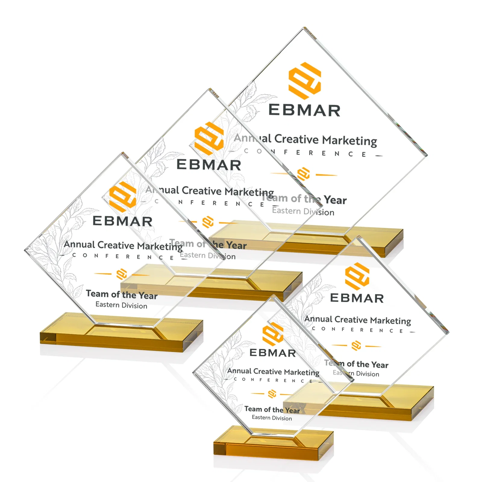 Customized Starfire Crystal Diamond Award on an Ivory Flat-Edge Base for service anniversary gifts