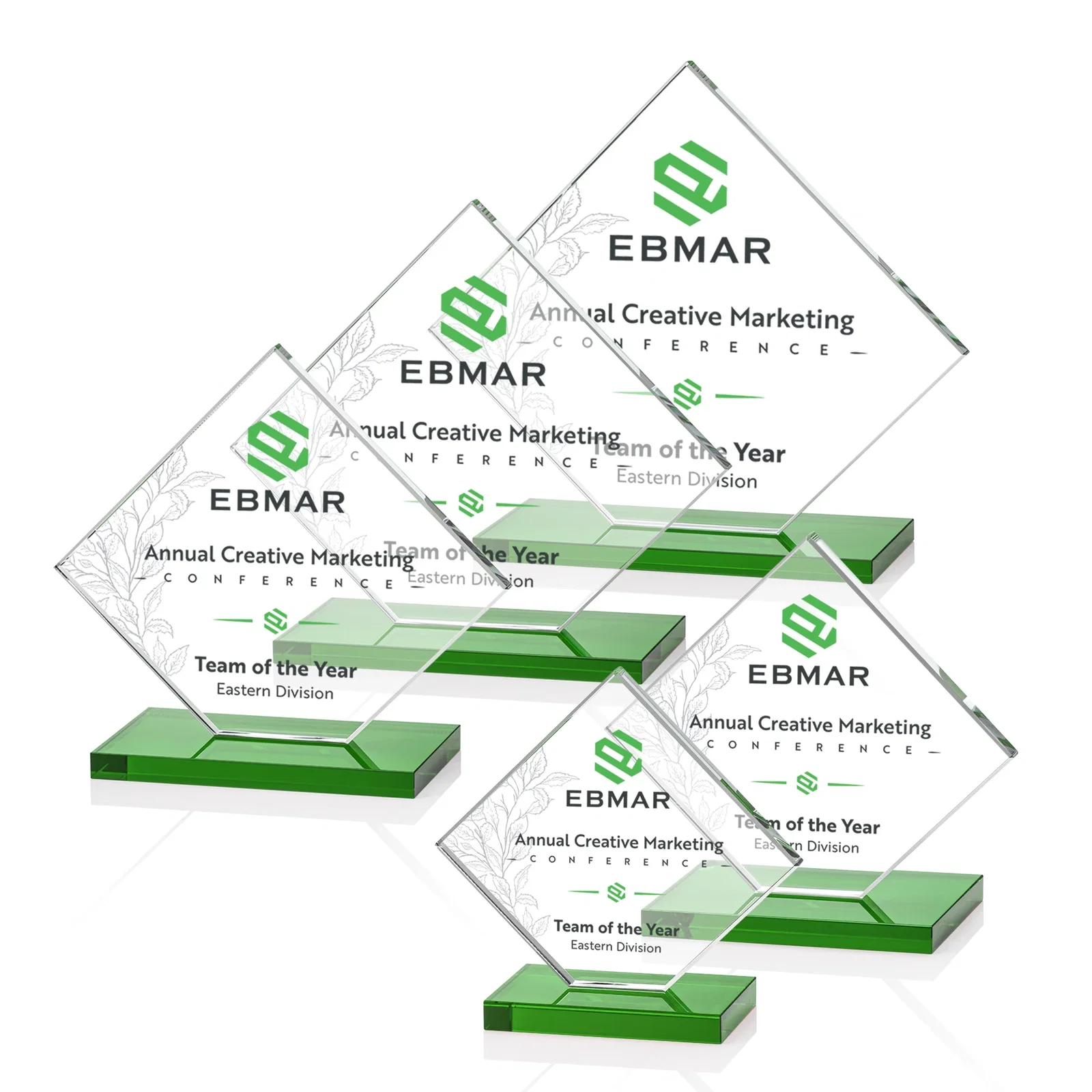 Customized Starfire Crystal Diamond Award on an Ivory Flat-Edge Base for safety achievement programs