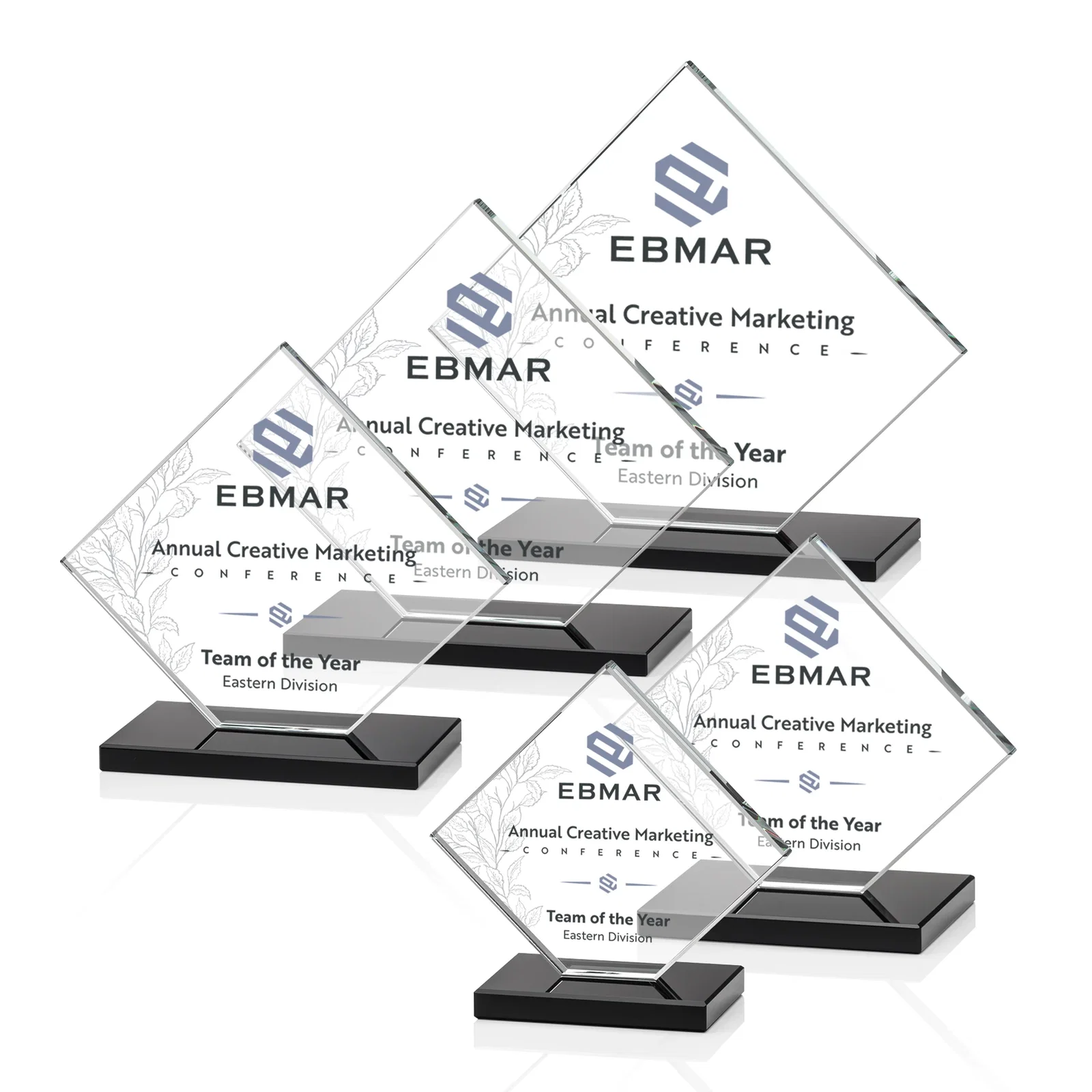 Custom engraved Starfire Crystal Diamond Award on an Ivory Flat-Edge Base for service anniversary gifts