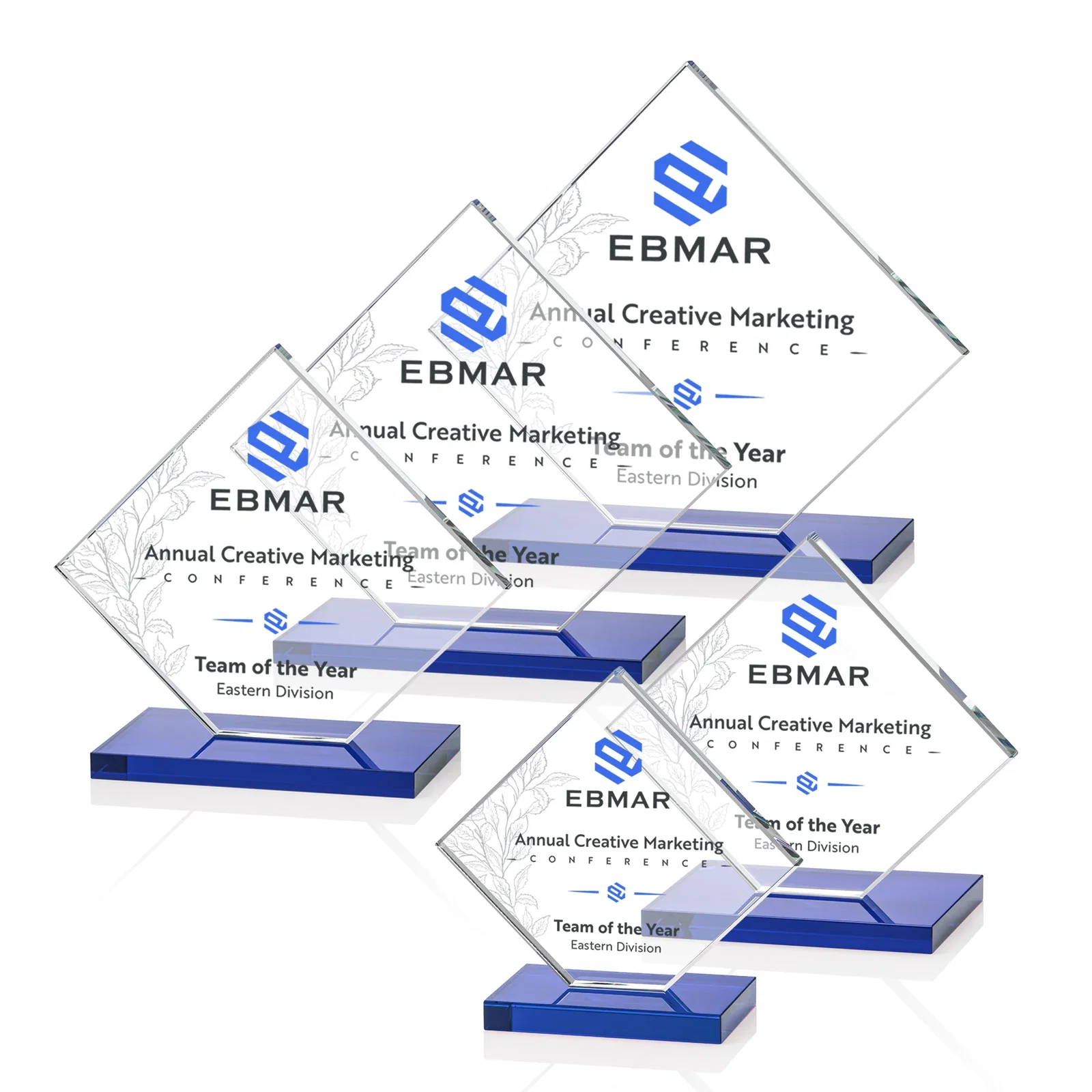 Custom engraved Starfire Crystal Diamond Award on an Ivory Flat-Edge Base for safety achievement programs