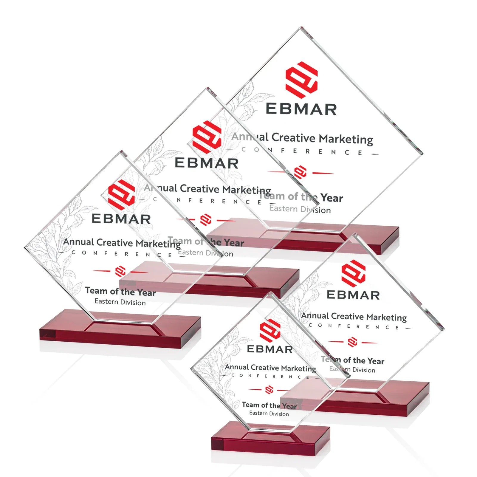 Custom Starfire Crystal Diamond Award on an Ivory Flat-Edge Base, with your logo for service anniversary gifts