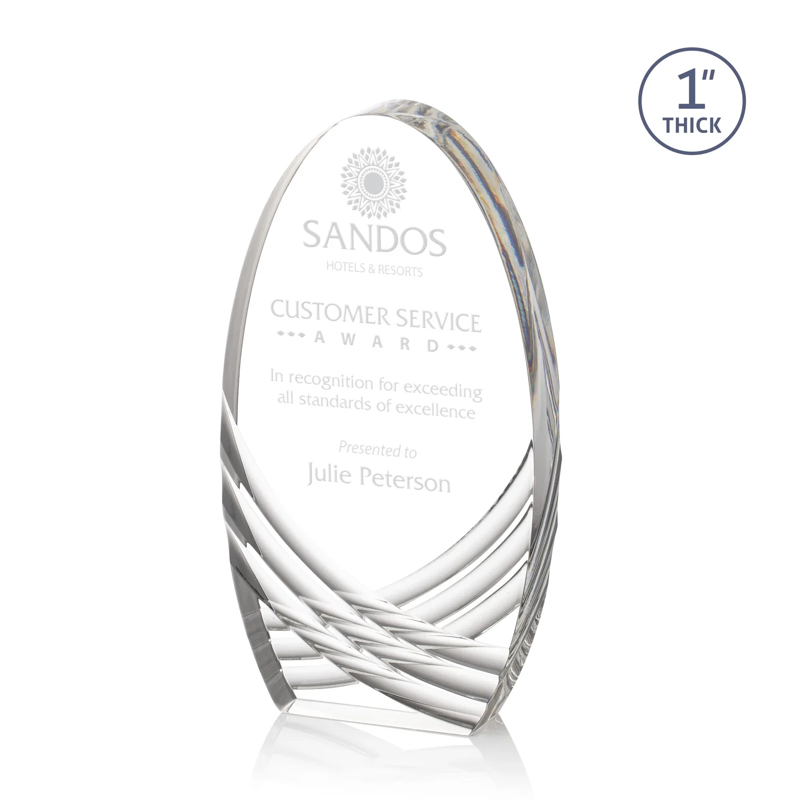 Custom Acrylic Arch Tower Award with Crisscross Grooves for volunteer appreciation