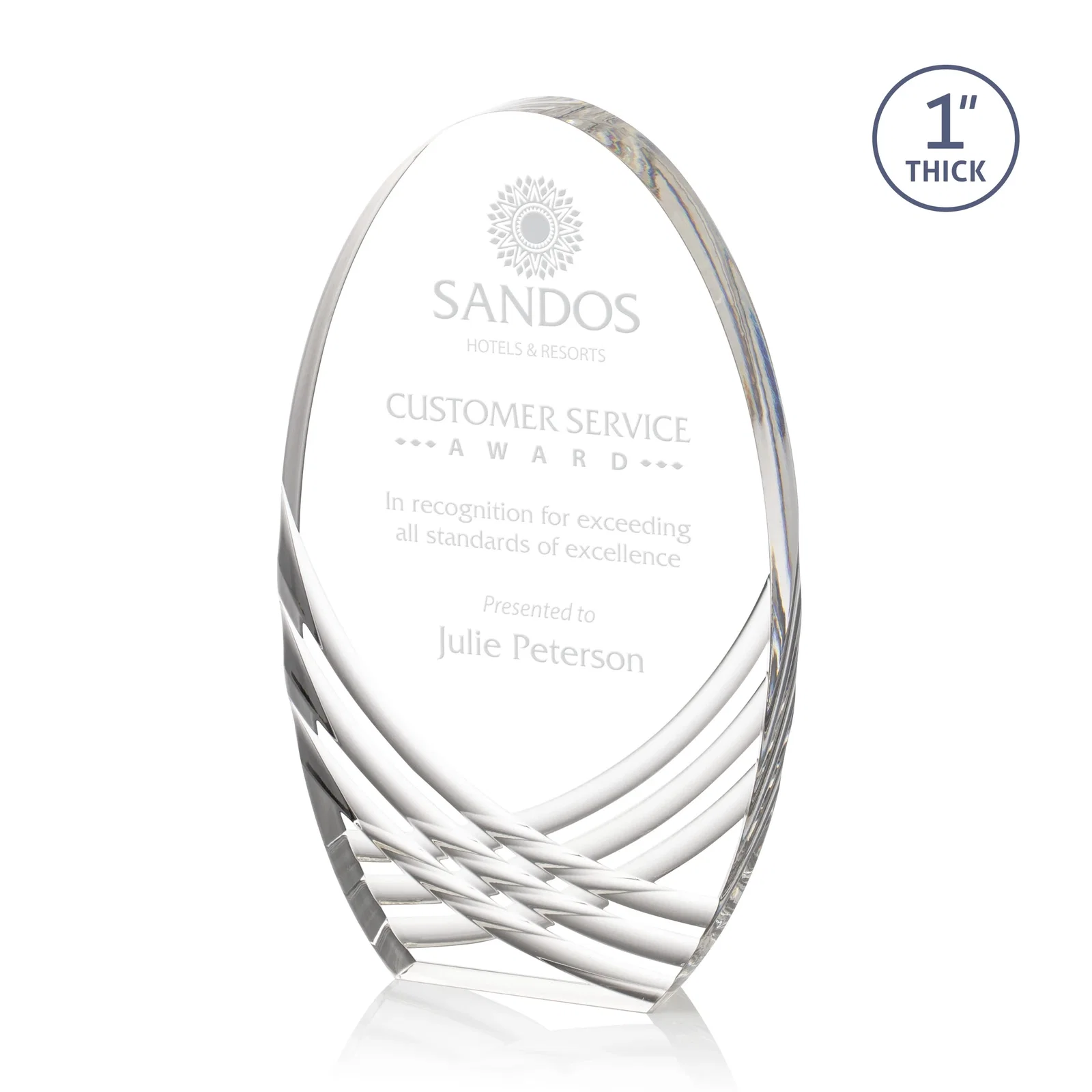 Custom Acrylic Arch Tower Award with Crisscross Grooves for dealer and partner awards