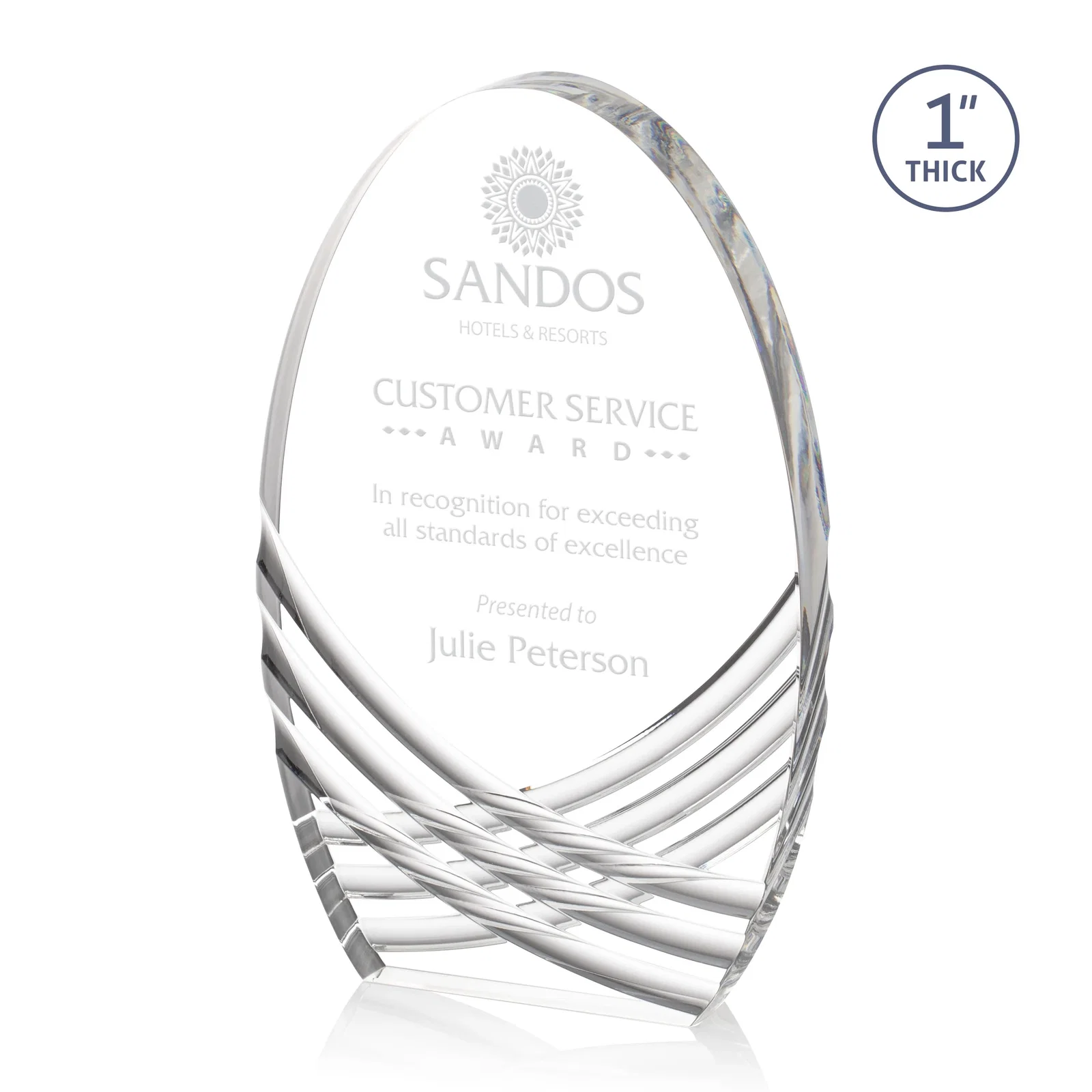 Custom Acrylic Arch Tower Award with Crisscross Grooves for company anniversary events