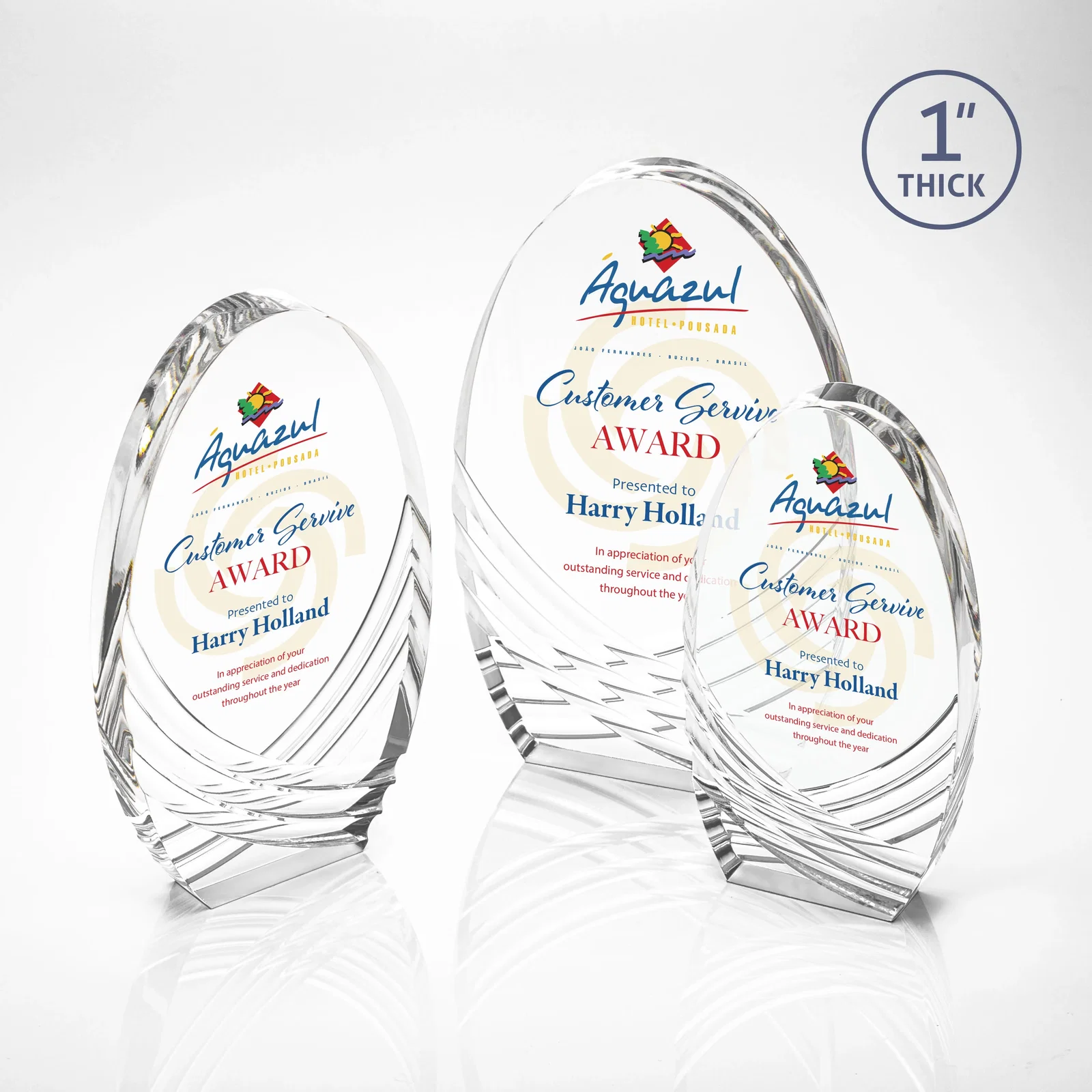 Personalized Acrylic Arch Tower Award with Crisscross Grooves for employee recognition