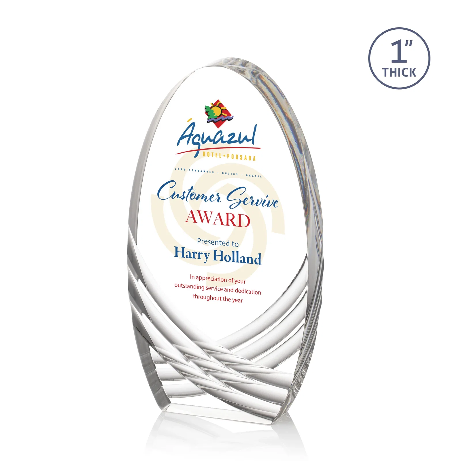 Personalized Acrylic Arch Tower Award with Crisscross Grooves for corporate award ceremonies