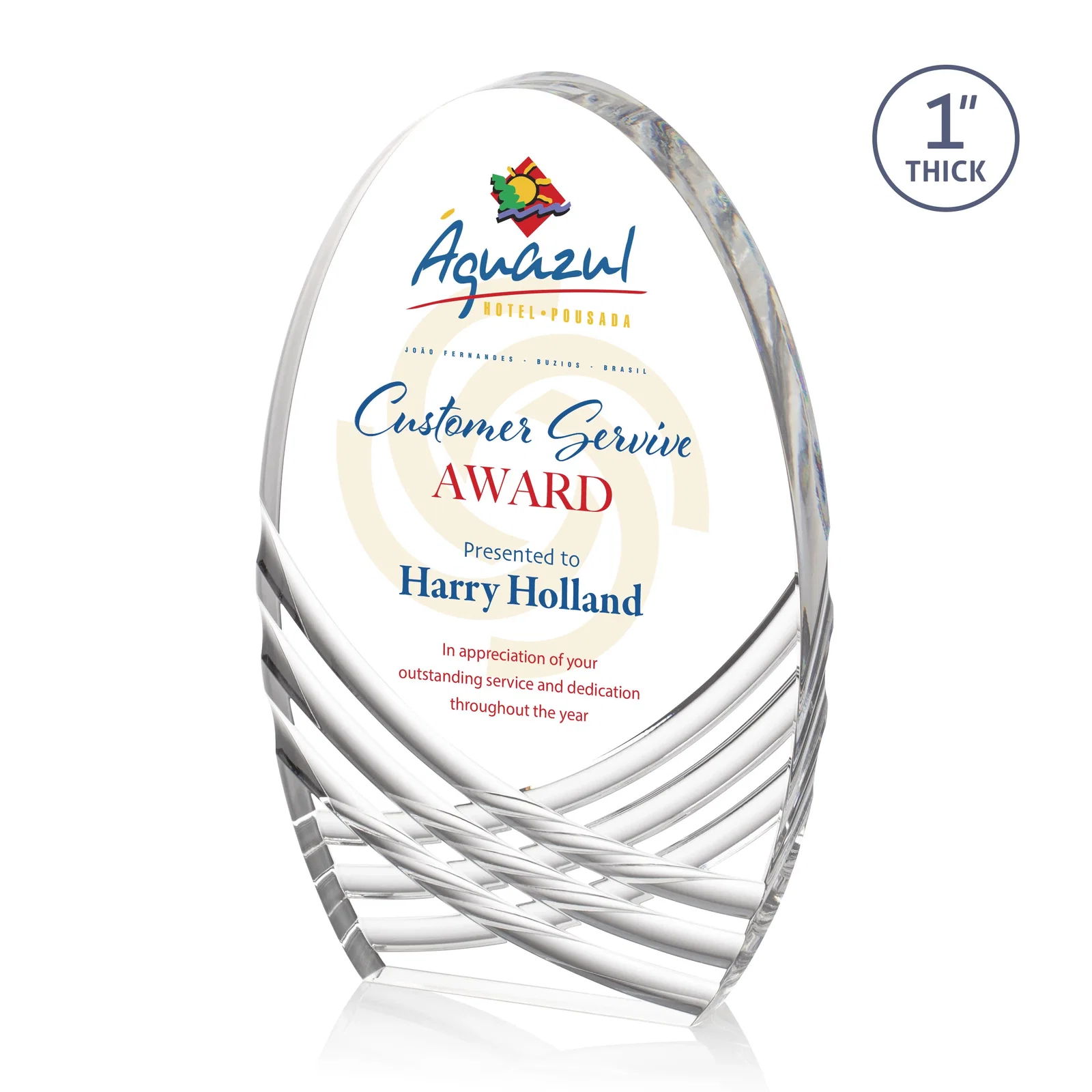 Personalized Acrylic Arch Tower Award with Crisscross Grooves for sales achievement awards