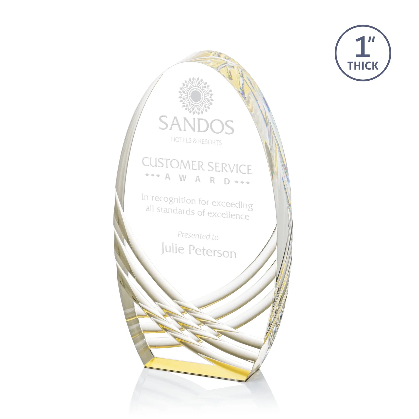 Personalized Acrylic Arch Tower Award with Crisscross Grooves for team milestone celebrations