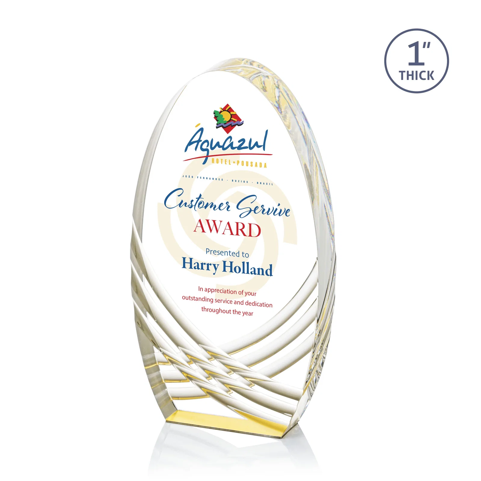 Personalized Acrylic Arch Tower Award with Crisscross Grooves for volunteer appreciation