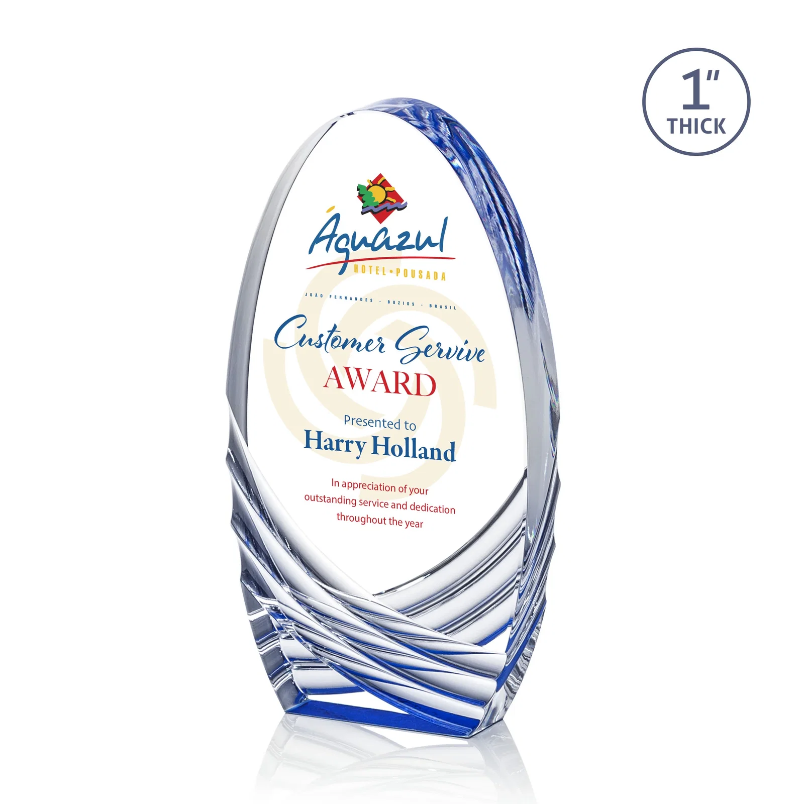 Custom Acrylic Arch Tower Award with Crisscross Grooves for team milestone celebrations