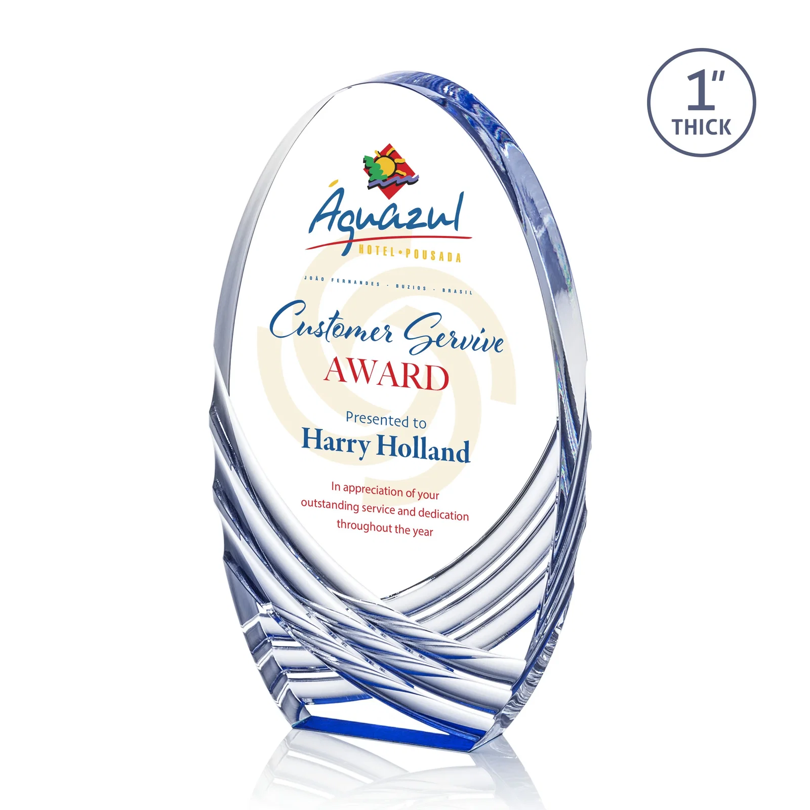 Custom Acrylic Arch Tower Award with Crisscross Grooves for donor appreciation