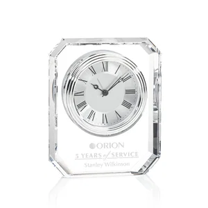 Freestanding Optical Crystal Octagon Clock With Beveled Border