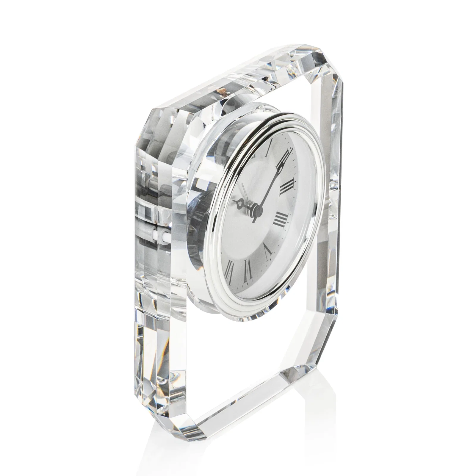Custom Freestanding Optical Crystal Octagon Clock With Beveled Border for corporate award ceremonies