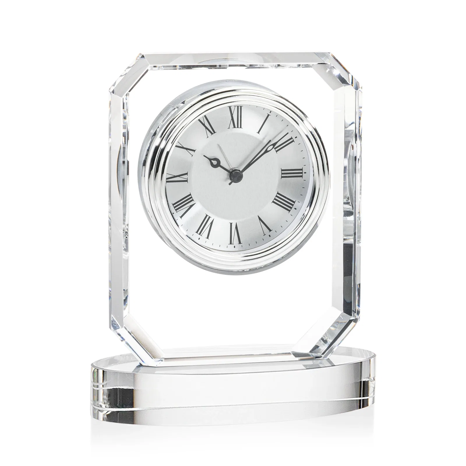 Custom Full-Color Optical Crystal Octagon Clock on Oval Base for volunteer appreciation