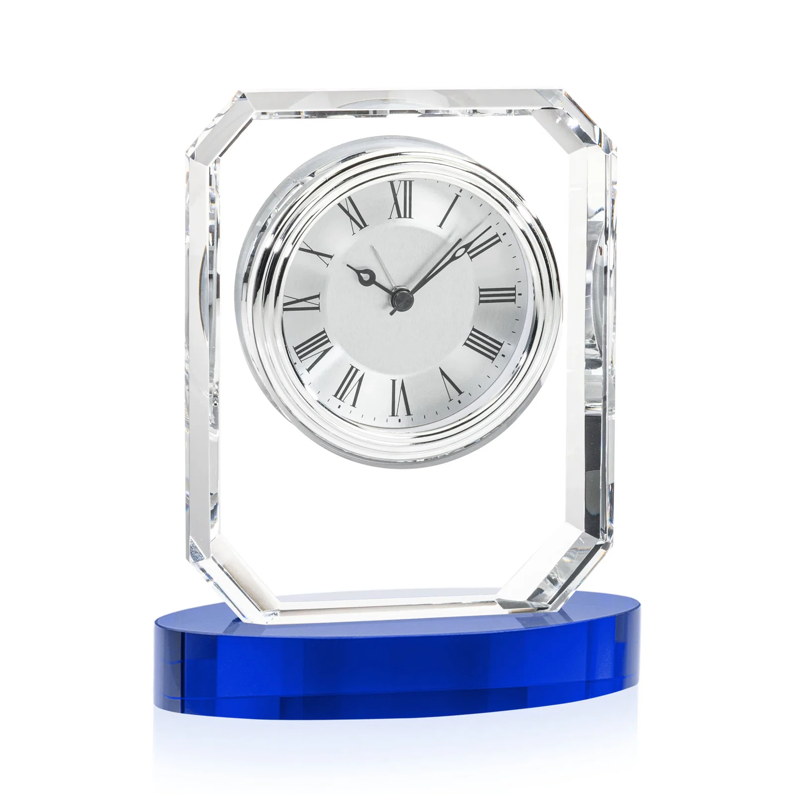 Custom Full-Color Optical Crystal Octagon Clock on Oval Base for company anniversary events