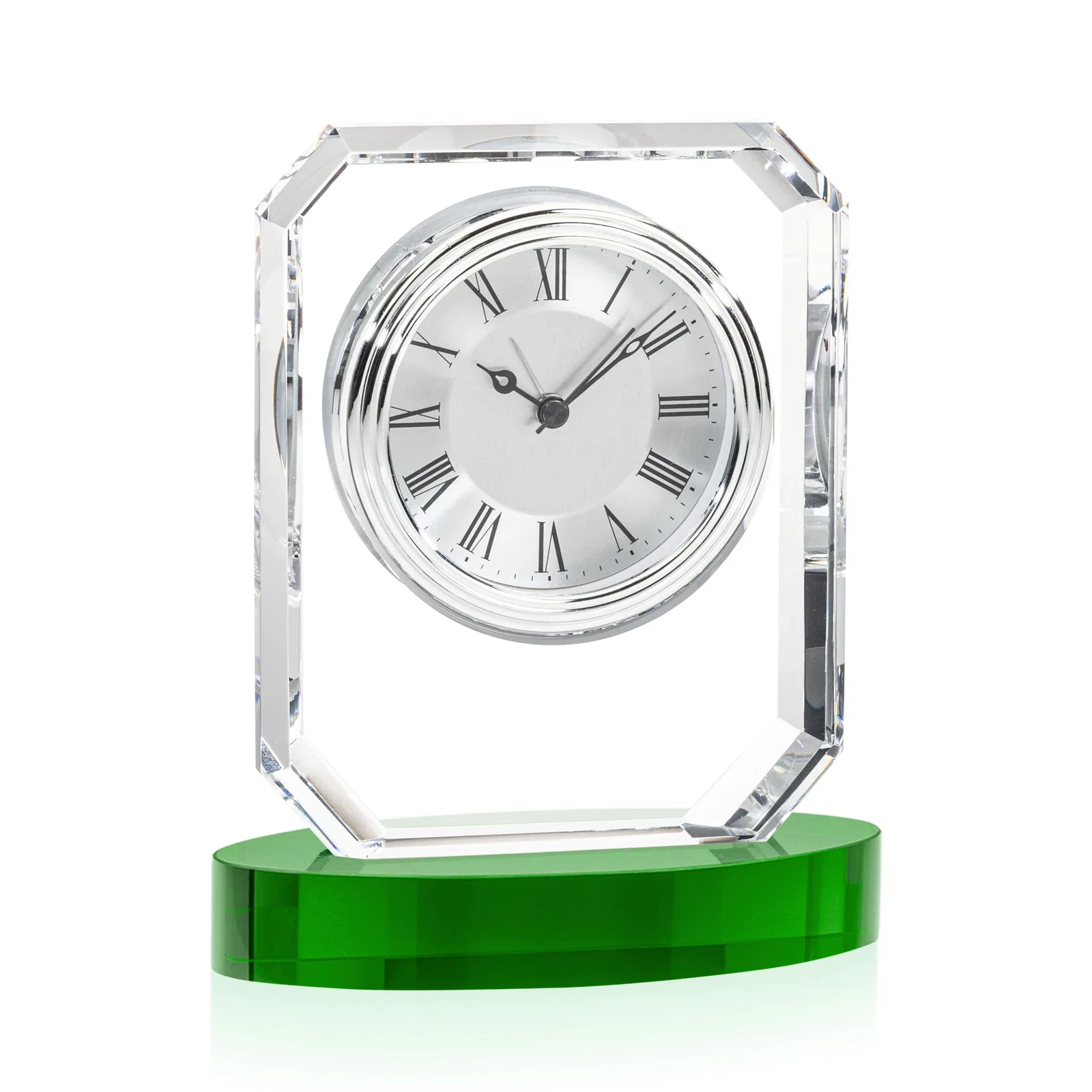Personalized Full-Color Optical Crystal Octagon Clock on Oval Base for employee recognition