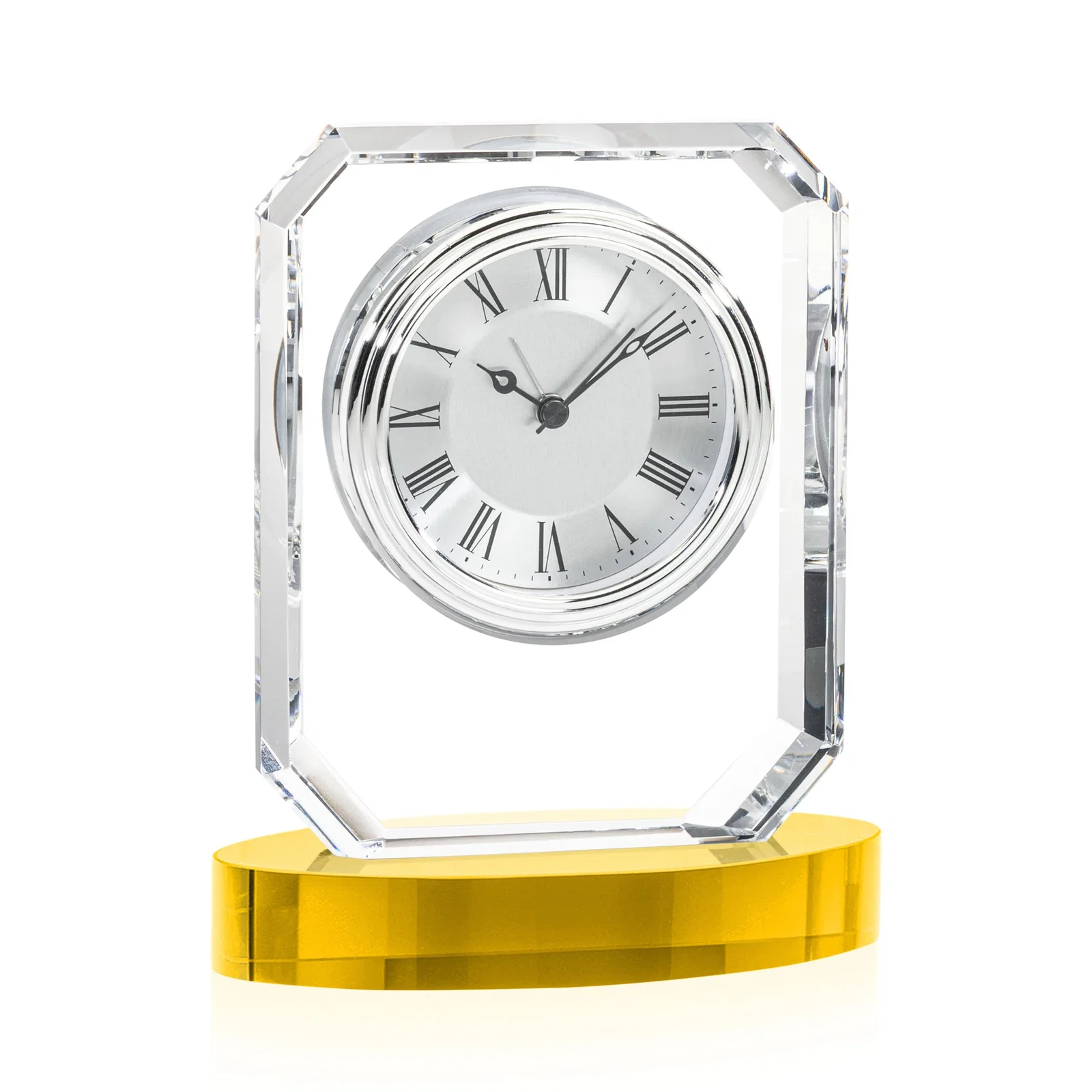 Personalized Full-Color Optical Crystal Octagon Clock on Oval Base for service anniversary gifts