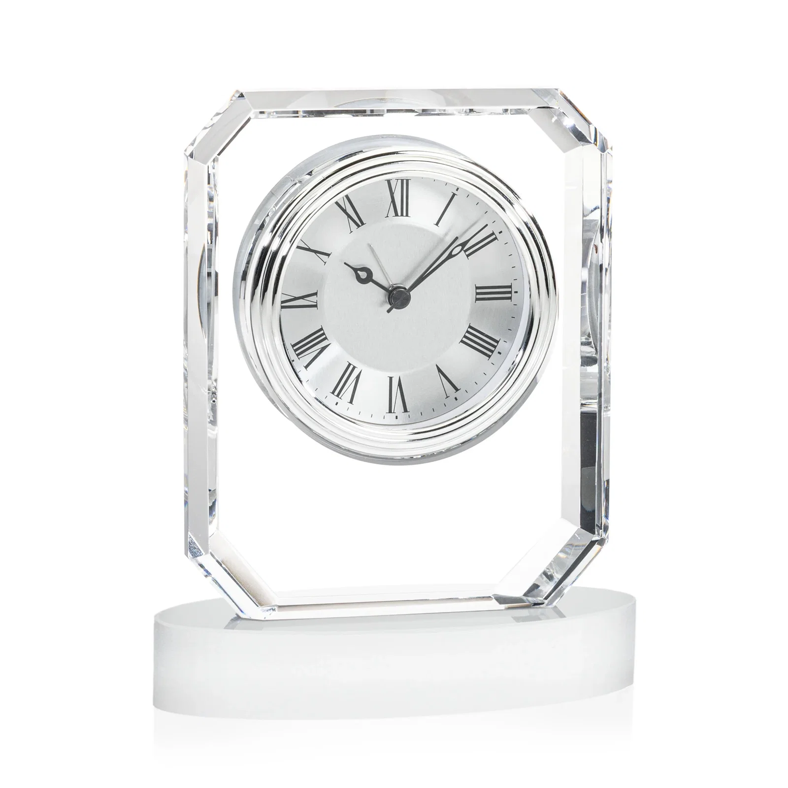 Personalized Full-Color Optical Crystal Octagon Clock on Oval Base for sales achievement awards