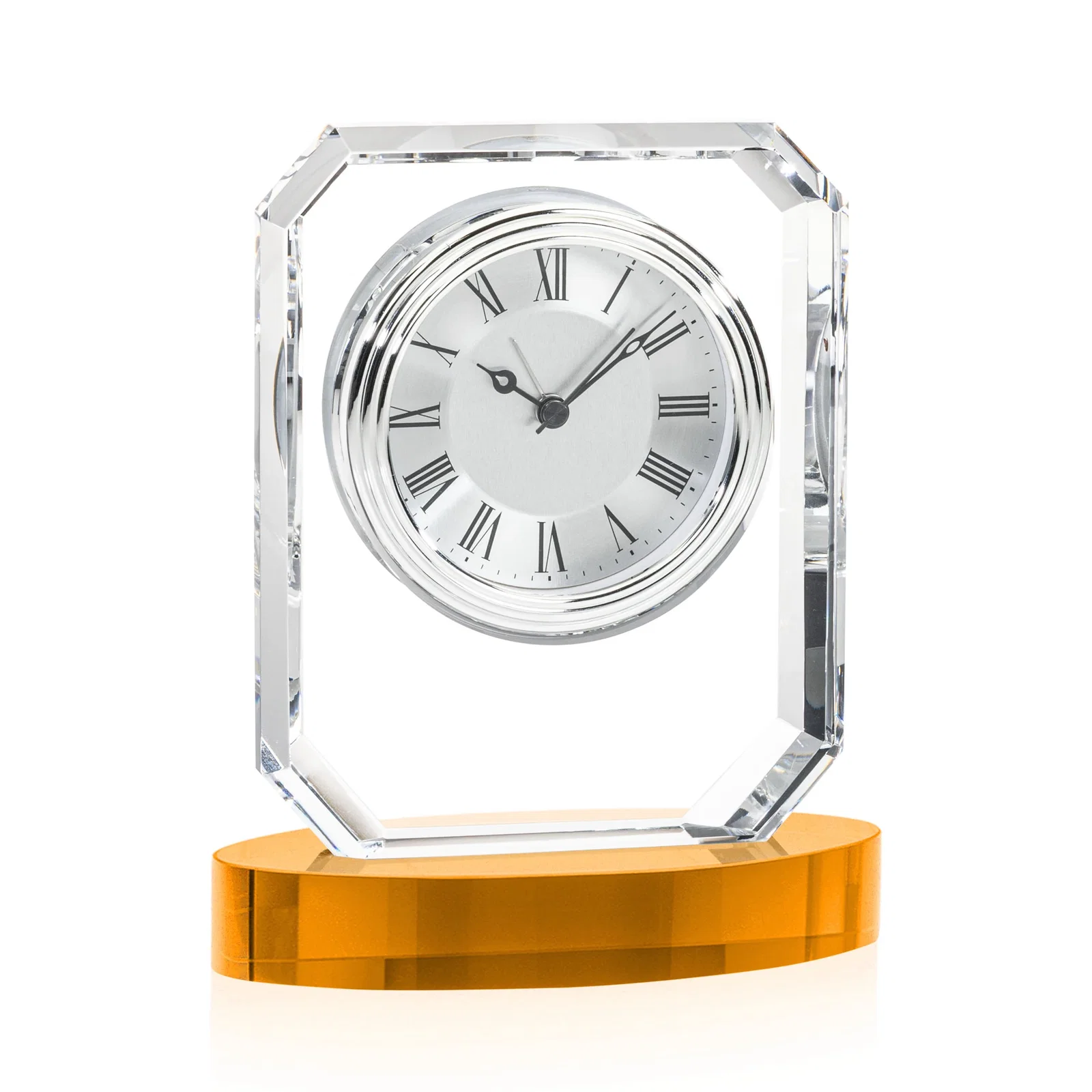 Personalized Full-Color Optical Crystal Octagon Clock on Oval Base for retirement presentations