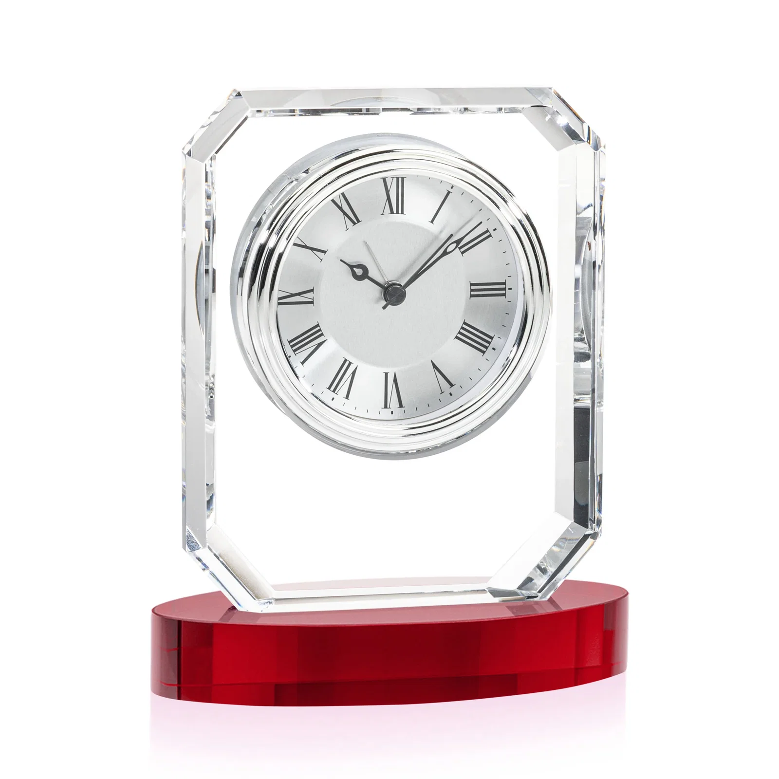 Personalized Full-Color Optical Crystal Octagon Clock on Oval Base for team milestone celebrations