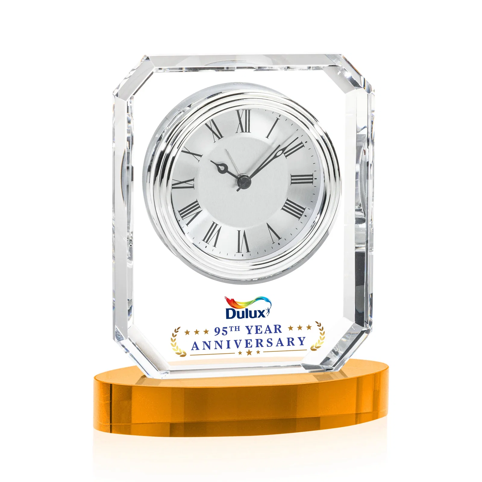 Custom Full-Color Optical Crystal Octagon Clock on Oval Base for graduation ceremonies
