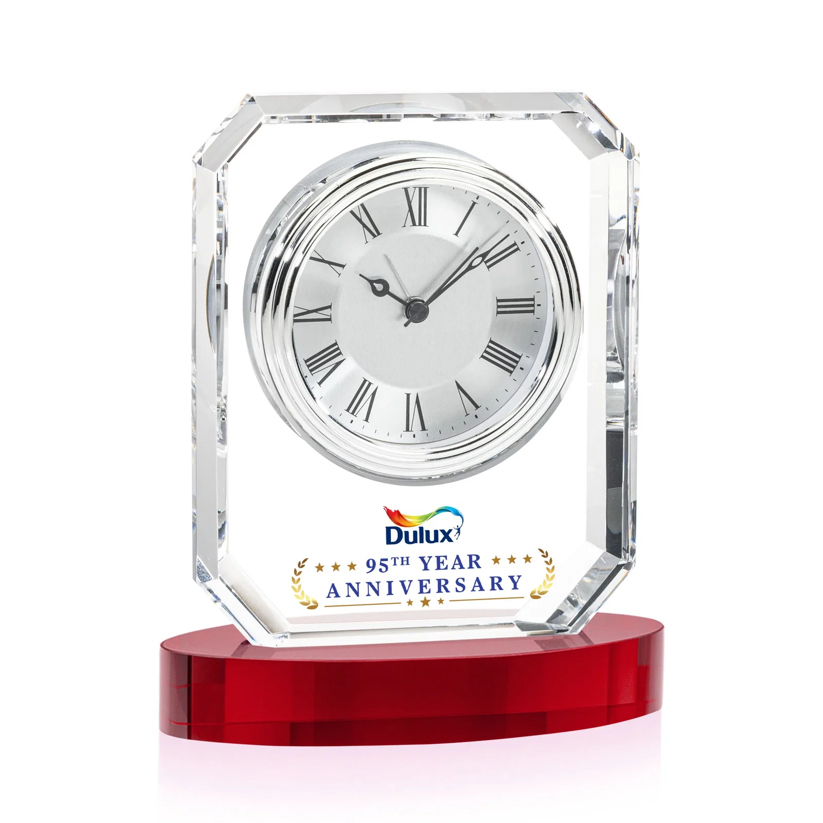 Custom Full-Color Optical Crystal Octagon Clock on Oval Base for safety achievement programs