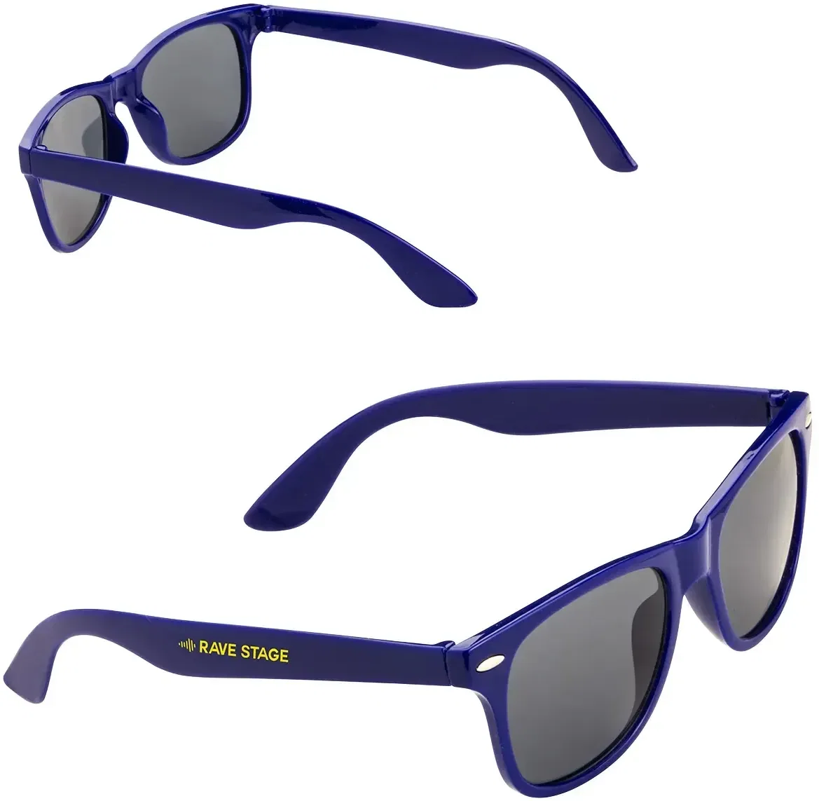Custom Westgate UV400 sunglasses folded, eco-friendly frame detail view