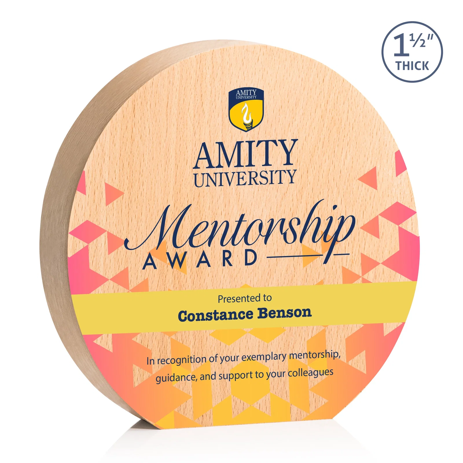 Personalized Thick Freestanding Beechwood Circle Award for employee recognition