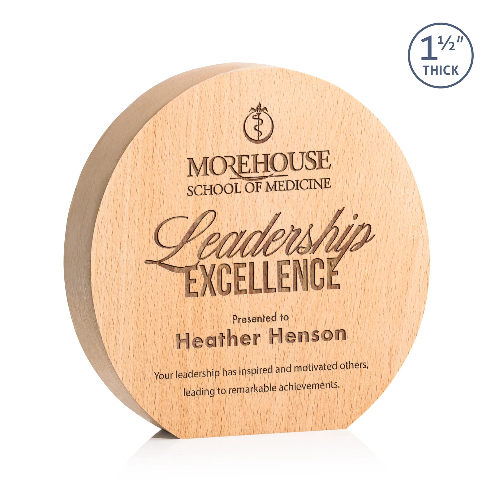 Custom Thick Freestanding Beechwood Circle Award for corporate award ceremonies