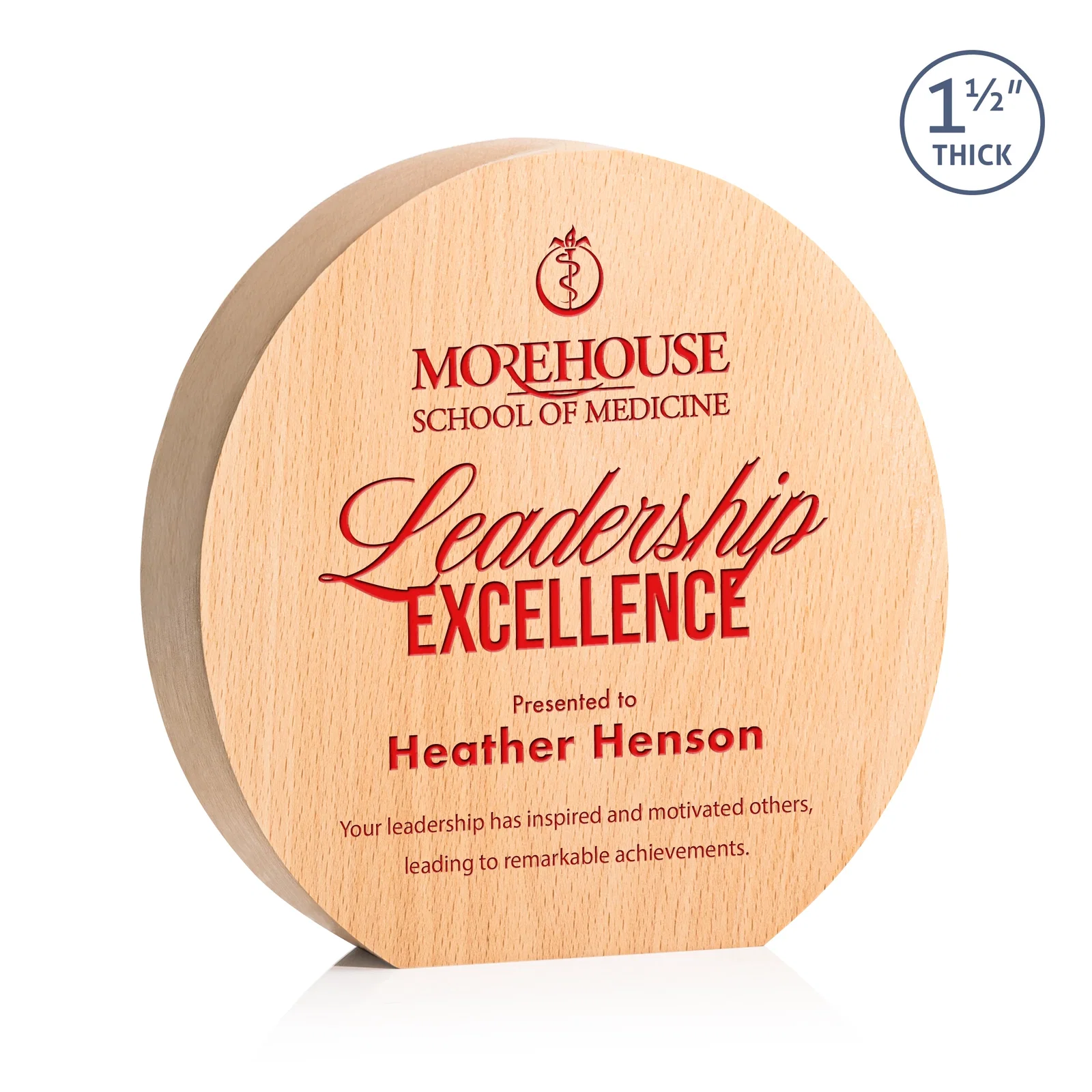 Custom Thick Freestanding Beechwood Circle Award for donor appreciation