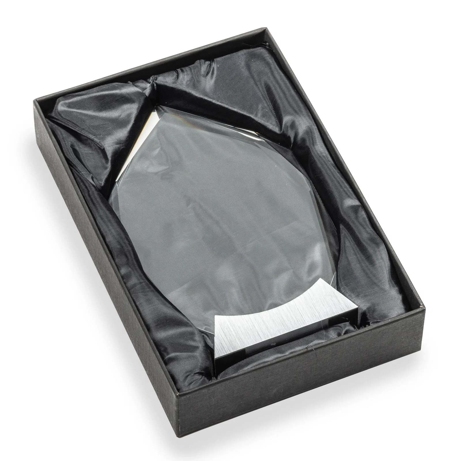 Custom Starfire Crystal Award With Beveled Edges on a Brushed Aluminum Foot, metal awards for safety achievement programs