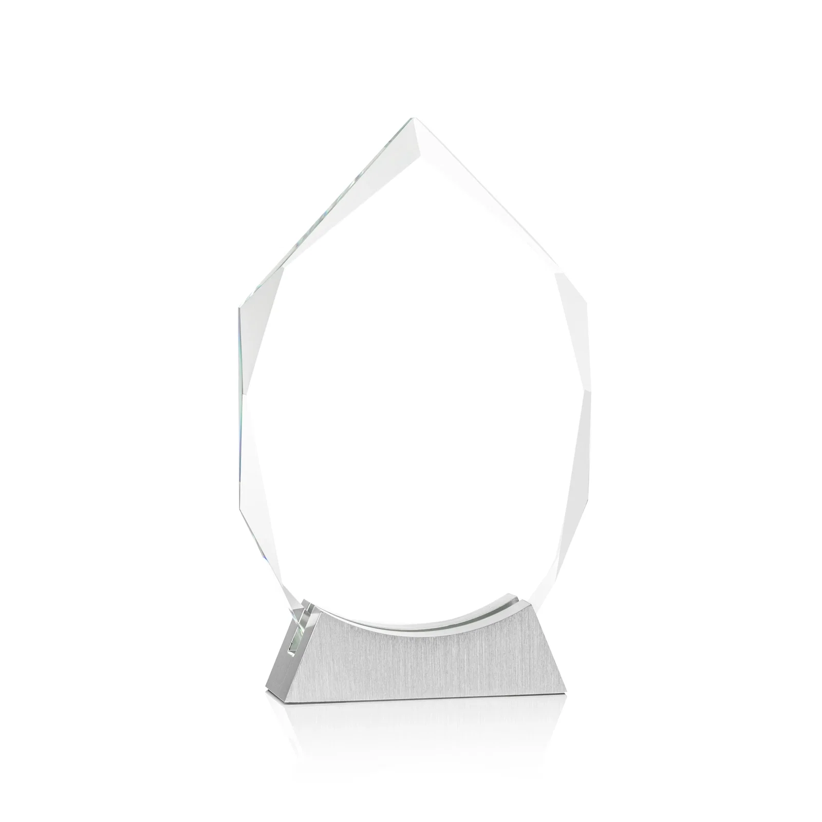 Custom Starfire Crystal Award With Beveled Edges on a Brushed Aluminum Foot, metal awards for dealer and partner awards