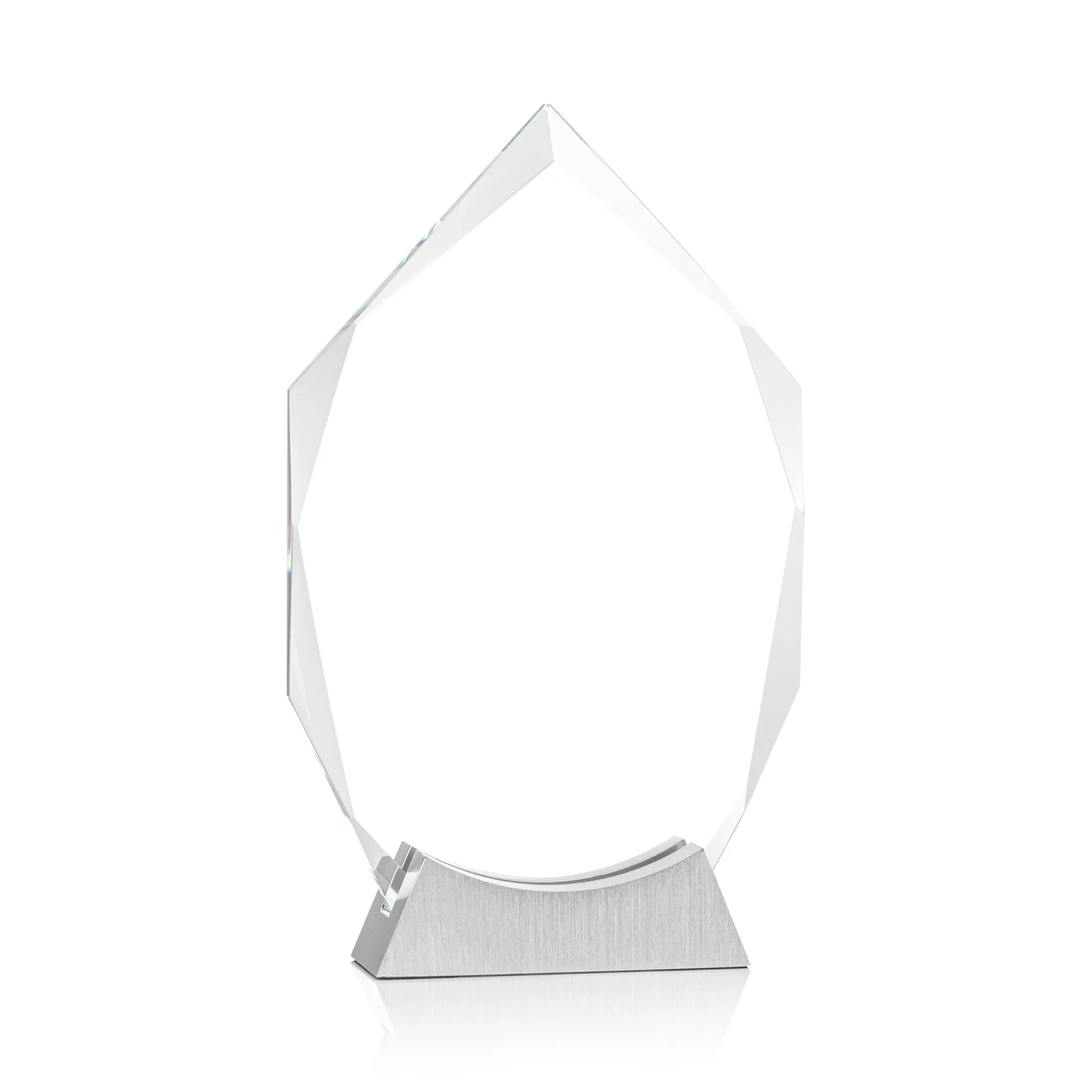 Custom Starfire Crystal Award With Beveled Edges on a Brushed Aluminum Foot, metal awards for company anniversary events