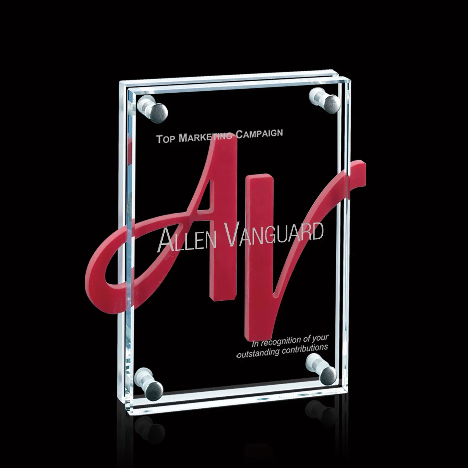 Custom Starfire Crystal Bolted Double-Panel Award with Komatex Color Insert, awards for employee recognition