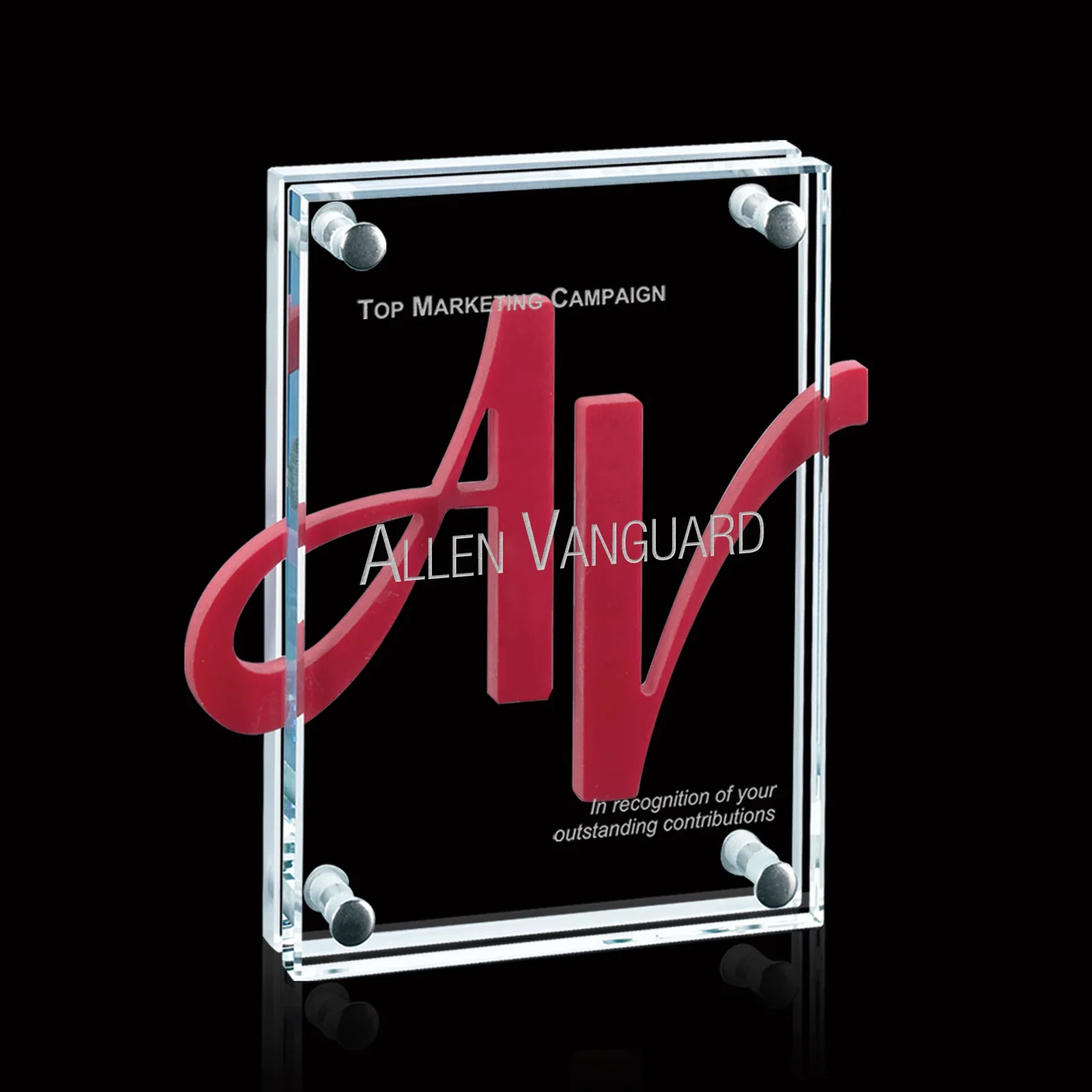 Custom Starfire Crystal Bolted Double-Panel Award with Komatex Color Insert, awards for corporate award ceremonies