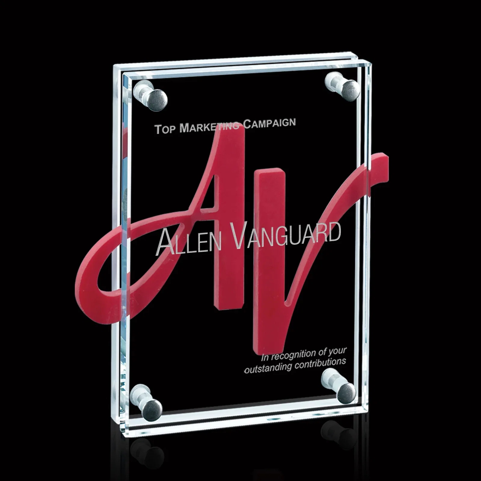 Custom Starfire Crystal Bolted Double-Panel Award with Komatex Color Insert, awards for service anniversary gifts