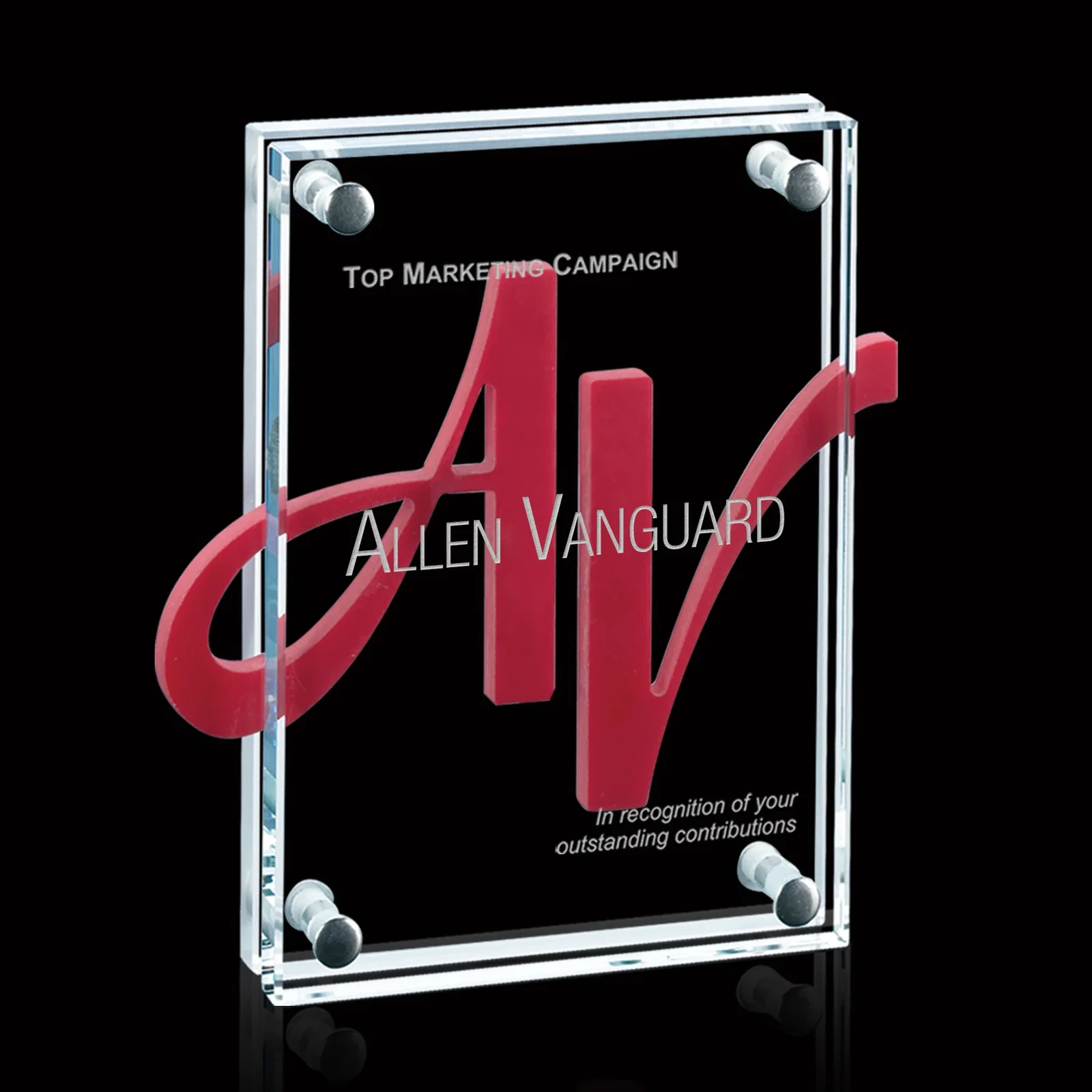 Custom Starfire Crystal Bolted Double-Panel Award with Komatex Color Insert, awards for sales achievement awards