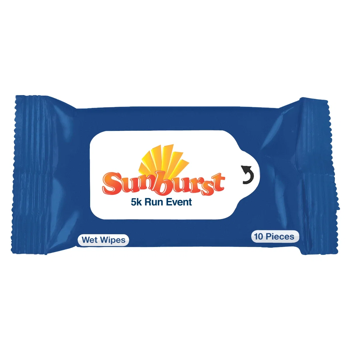 Single wet wipe packet shown flat at six inches wide