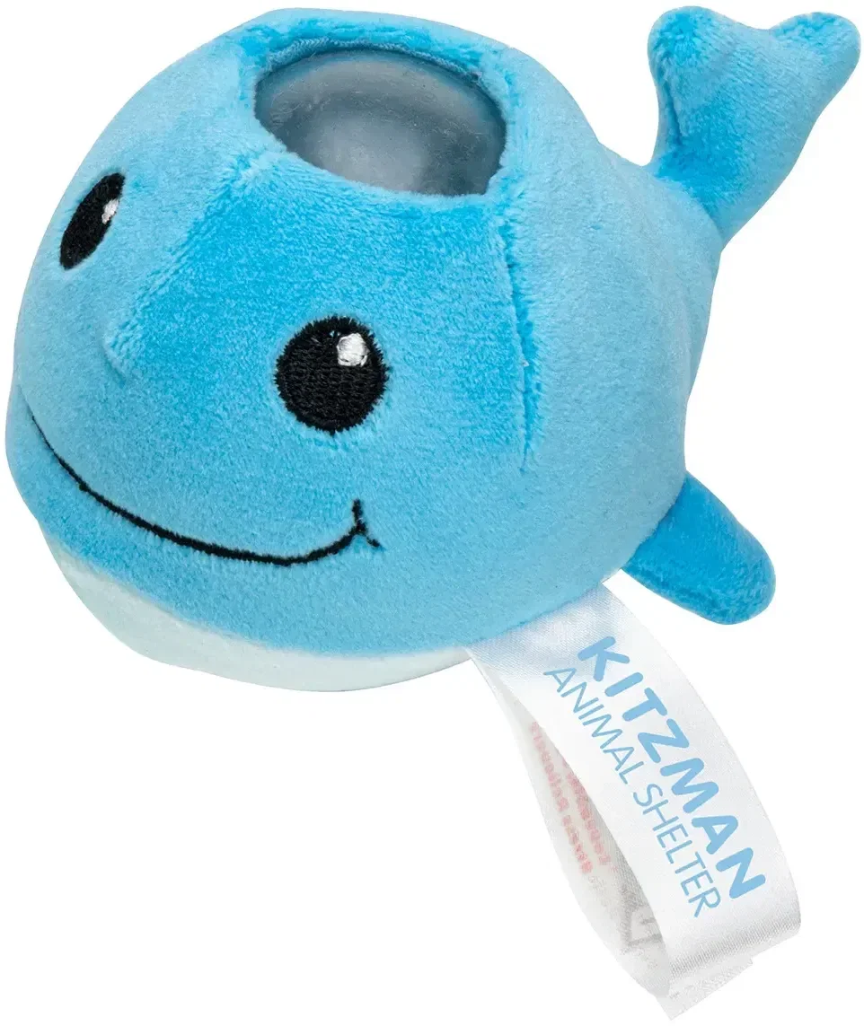 Promotional whale plush stress buster, side profile