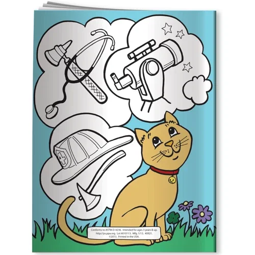 What Will I Be When I Grow Up coloring book interior page with careers to color