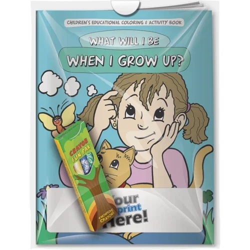 What Will I Be When I Grow Up coloring book and imprinted 4-crayon combo kit in poly bag