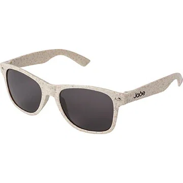 Wheat straw eco sunglasses with smoke lenses and chrome accent jewels, front view
