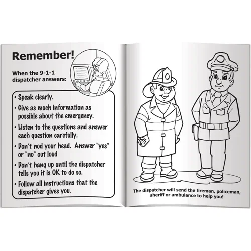 When to Call 9-1-1 Coloring Book activity page teaching kids when to dial 9-1-1