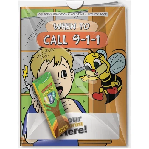 When to Call 9-1-1 coloring book and imprinted 4-pack crayons combo in poly bag