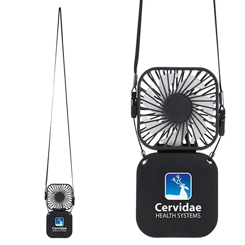 Custom Whirlwind mini folding rechargeable fan, front view