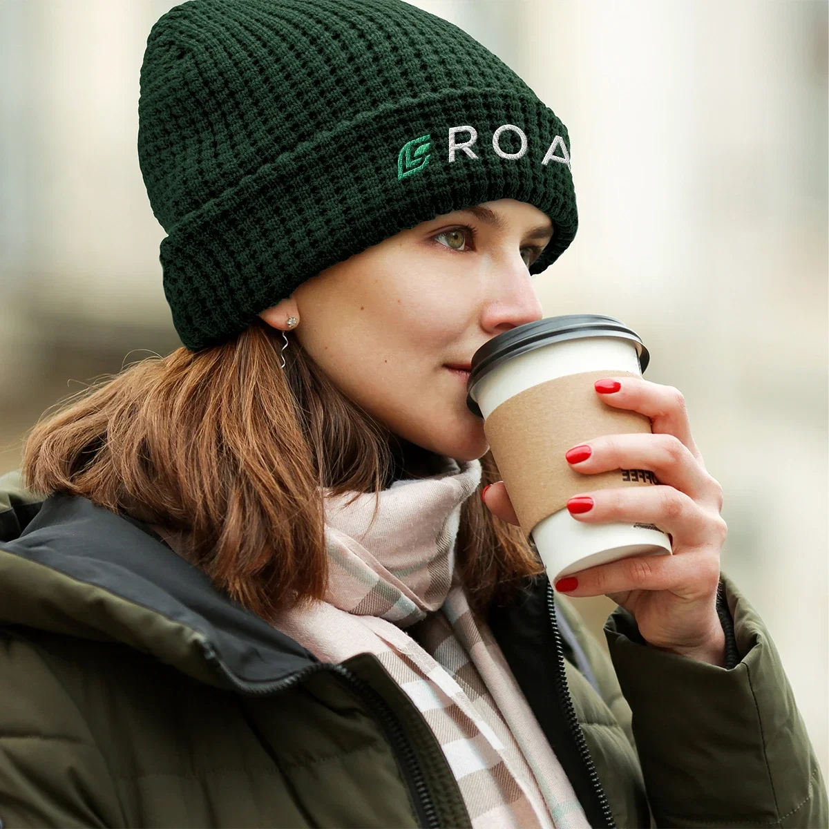 Whistler Waffle Knit rPET Beanie being worn