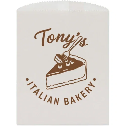 White paper candy and cookie bag, 5.75x7.5 in, glassine-lined recyclable bakery bag, front view