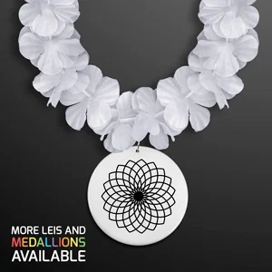 White Flower Hawaiian Lei with Custom Medallion — view 2