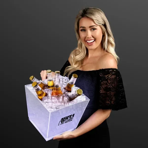 White LED Bottle Service Ice Bucket held in hand