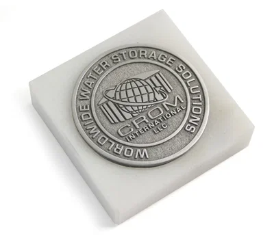 White Marble wit Cast Medallion (3"x3") β view 1